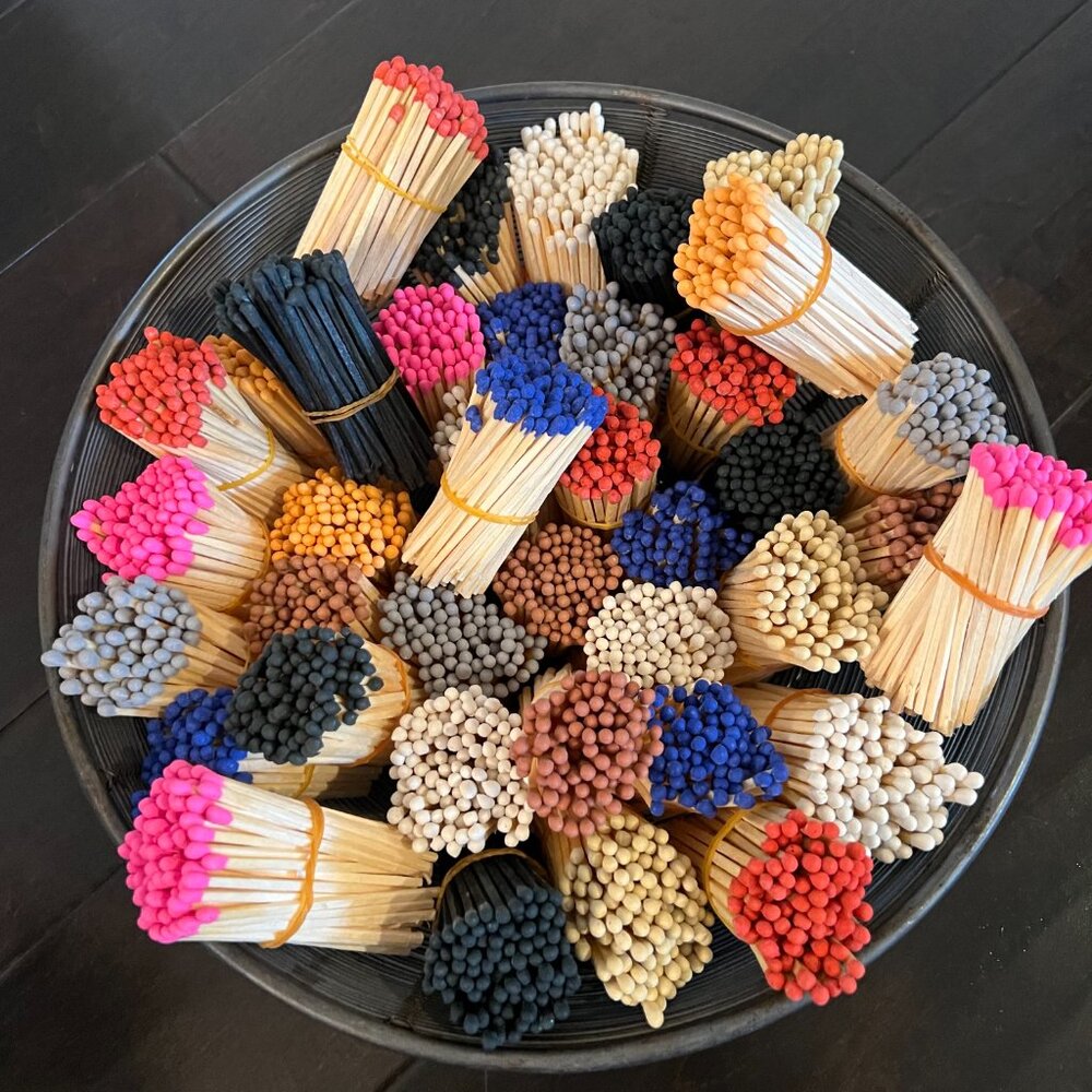 3" Colored Safety Matches in 15 Different Color Options, sold in bundles of 100.